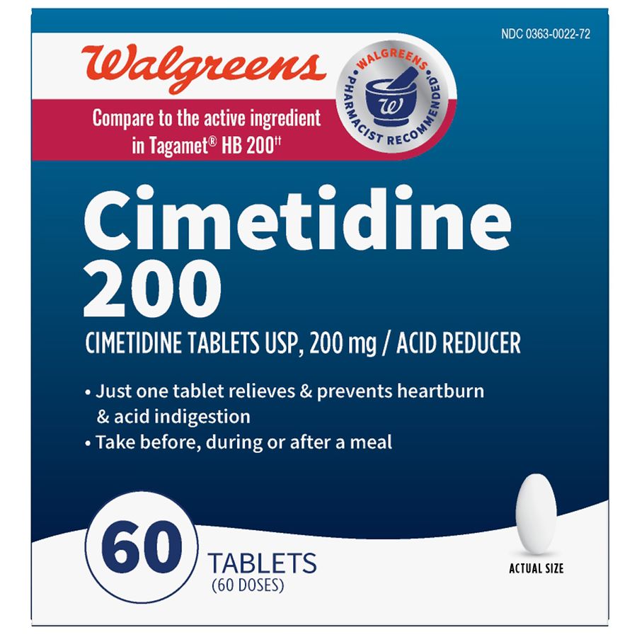 Walgreens Cimetidine Tablets 200 mg, Acid Reducer for Heartburn Relief