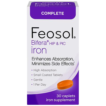 Feosol Complete Iron Supplement Caplets, Bifera Iron for High Absorption