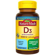 Nature Made Extra Strength Vitamin D3 5000 IU (125 mcg) Softgels- 180 ...