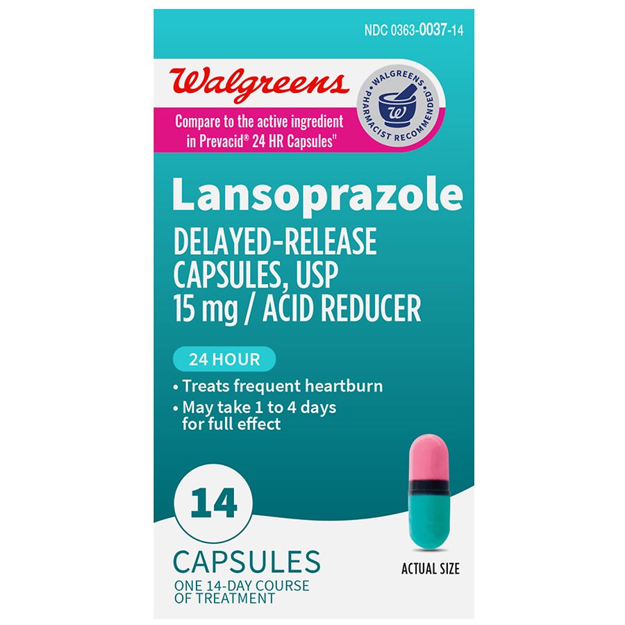 Walgreens Lansoprazole Delayed-Release Capsules USP, 15 mg/ Acid Reducer