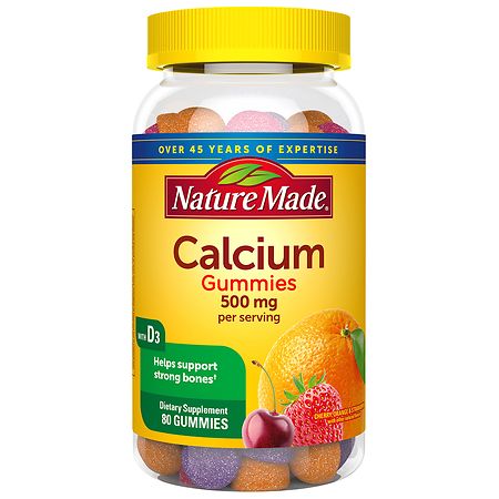 Nature Made Calcium Gummies 500 mg Per Serving with Vitamin D3 Cherry, Orange & Strawberry