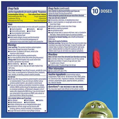 Mucinex Maximum Strength Cold & Flu Caplets, Multi-Symptom Relief