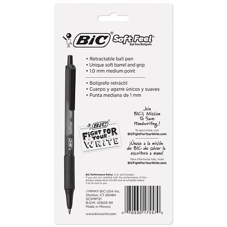 BIC Retractable Ballpoint Pens, Medium Point, Special No-Slip Grip Black