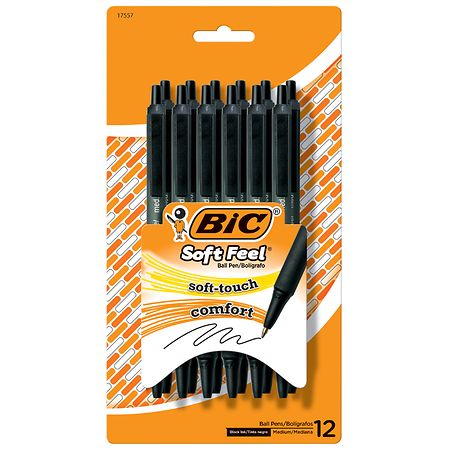 BIC Soft Feel Retractable Ball Point Pen, Fine Point, Black Ink (24-Count,  Black, Fine Point)
