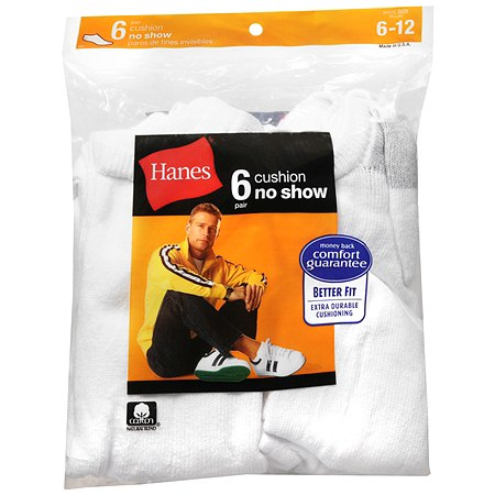 Hanes Men's No Show Cushion Socks Shoe Size 6-12 White