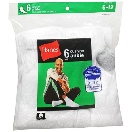 Hanes Men's Ankle Cushion Socks 6-12 White