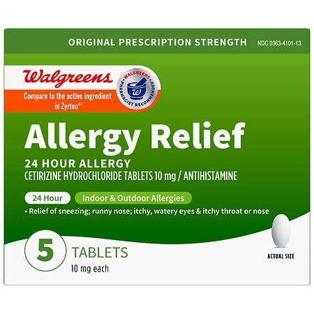 Walgreens Allergy Relief, Cetirizine Hydrochloride Tablets, 10 mg