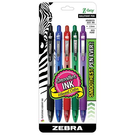 Zebra Z Grip Retractable Ballpoint Pen, Medium 1.0mm Assorted