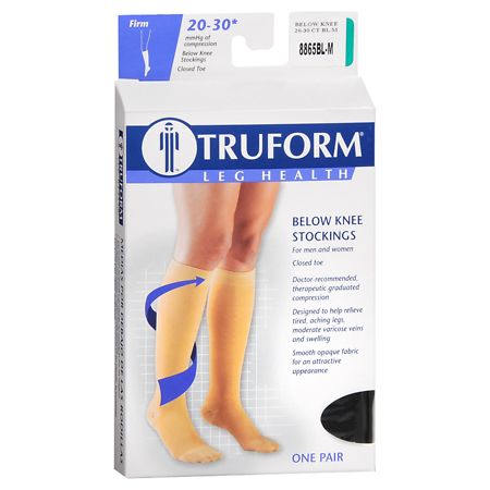 Truform Stocking, Below Knee Closed Toe Style (Firm) 20-30mm M Black