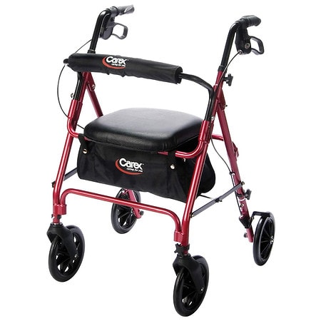 Carex Deluxe Walker with Seat and Wheels Burgundy