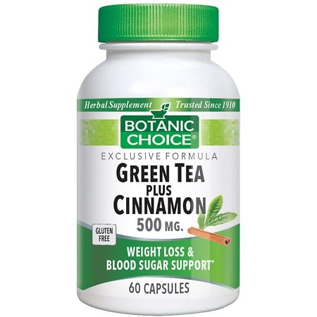 Botanic Choice Green Tea Plus Cinnamon 500 mg Herbal Supplement Capsules