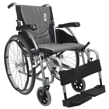 Karman 18 inch Aluminum Wheelchair with Swing Away Footrests, 25 lbs. Silver