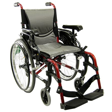Karman 18 inch Aluminum Wheelchair with Height Adjustable Flip-Back Armrests , 29 lbs. Red