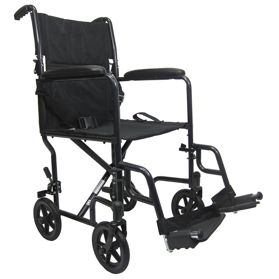 Karman 19 inch Steel Transport Chair, 23 lbs. Black