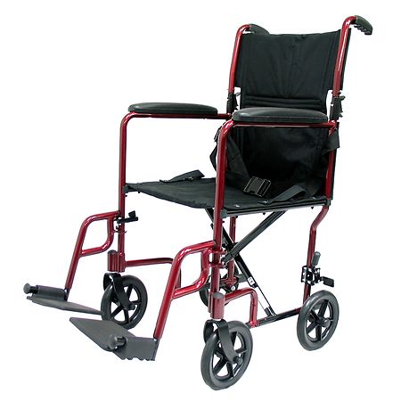 Karman 17 inch Aluminum Lightweight Transport Chair, 19 lbs. Burgundy