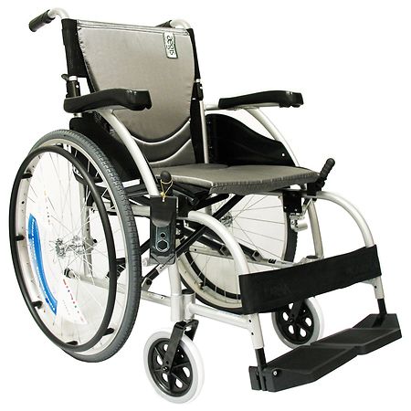 Karman 16 inch Aluminum Wheelchair with Fixed Armrests and Footrests, 27lbs Silver