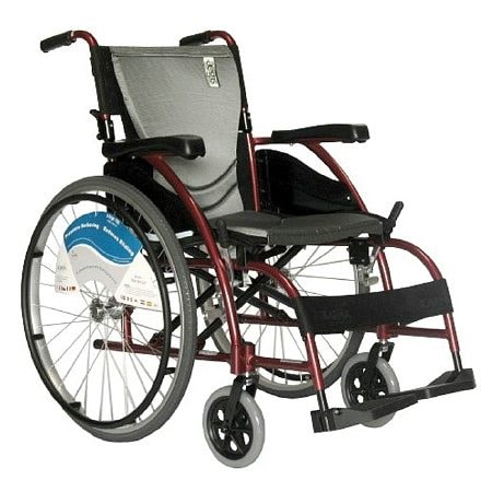 Karman 16 inch Aluminum Wheelchair with Fixed Armrests and Footrests, 27lbs Red