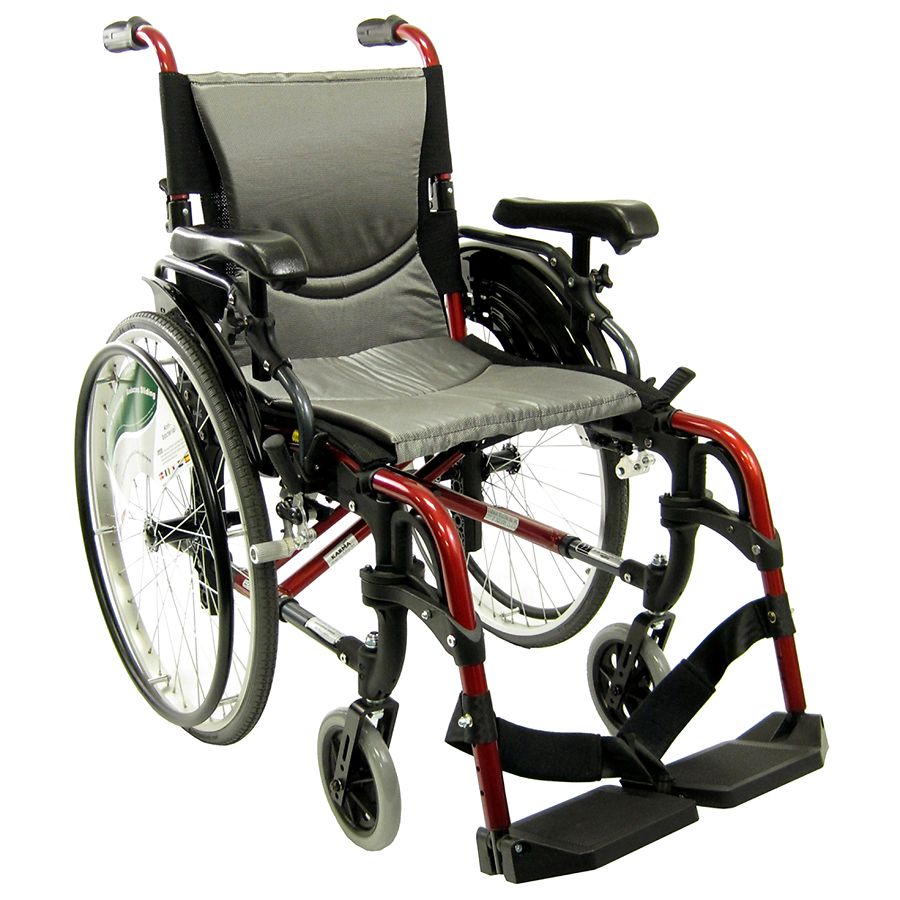Karman 16 inch Aluminum Wheelchair with Flip-Back Armrests, 29lbs Red