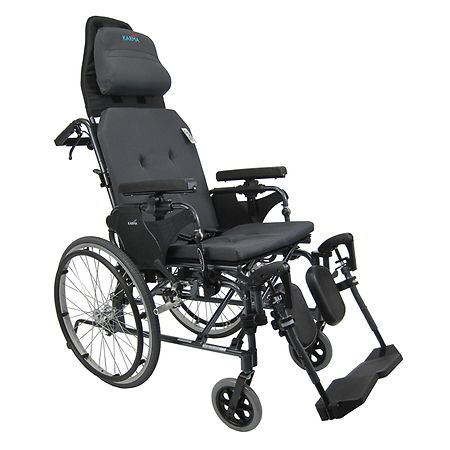 Karman Reclining 16 inch Aluminum Transport Wheelchair, 36lbs Black