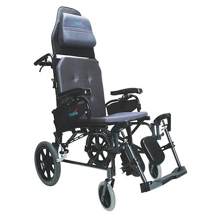 Karman Reclining 18 inch Aluminum Transport Wheelchair, 33lbs Black