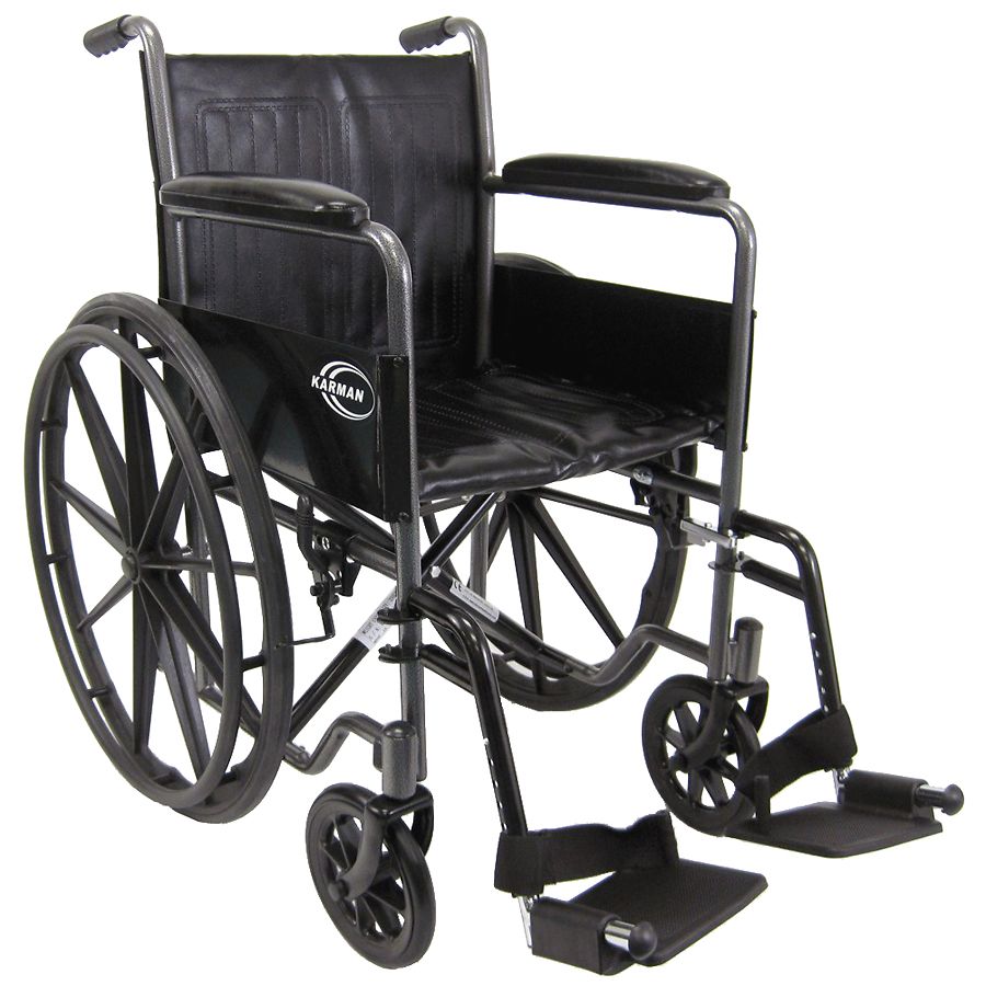 Karman 18 inch Steel Wheelchair with Fixed Armrests, 37lbs Silver