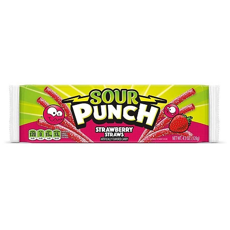 Sour Punch King Size Chewy Candy Straws Strawberry