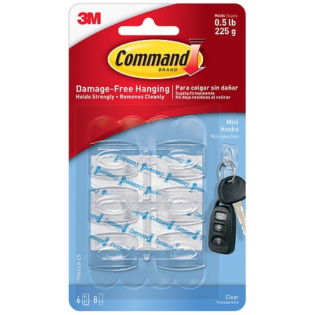 Command Mini Clear Hooks with Clear Strips Clear