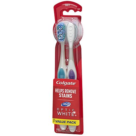 Colgate 360 Extra Soft Toothbrush for Sensitive Teeth and Gums with Tongue  and Cheek Cleaner, 2 Pack