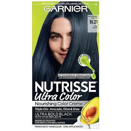 Garnier Nutrisse Ultra Color Nourishing Bold Permanent Hair Color Creme BL21 Blue Black (Blackberry Mojito)