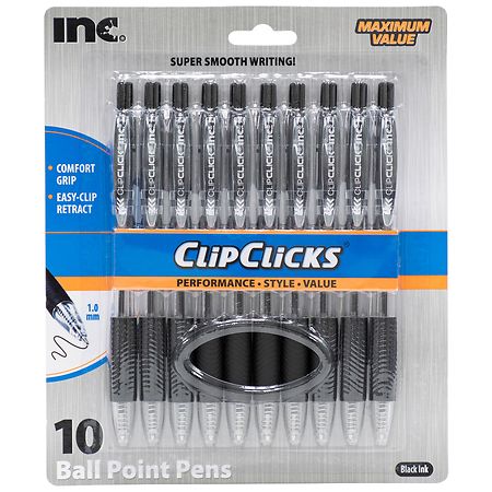 Inc. Clip Click 1.0 mm Retractable Ball Point Pens Black