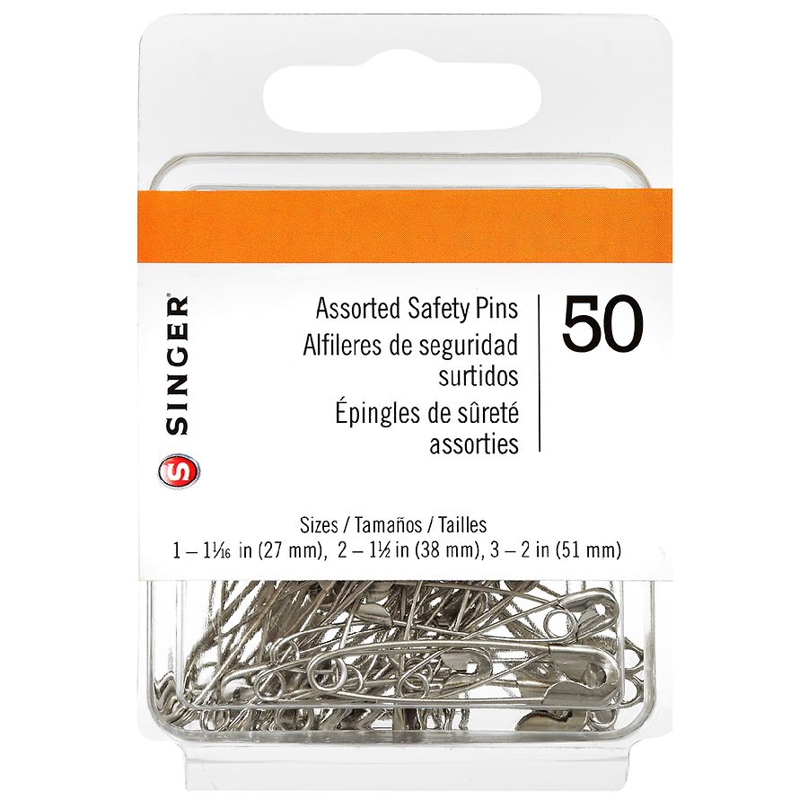 Singer Black and White Safety Pins, Assorted Sizes, 3-Pack