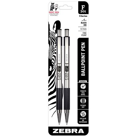 Zebra F-301 Stainless Steel Pen, Fine 0.7 mm Black