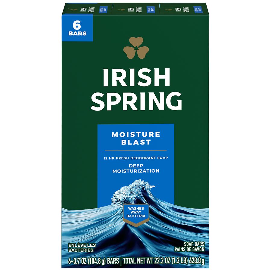 Irish Spring Deodorant Bar Soap for Men Moisture Blast