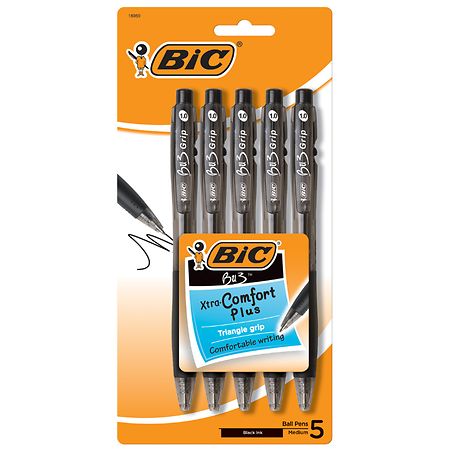 BIC BU3 Retractable Ballpoint Pens, Side Click, Comfort Grip Medium Point (1.0mm) Black