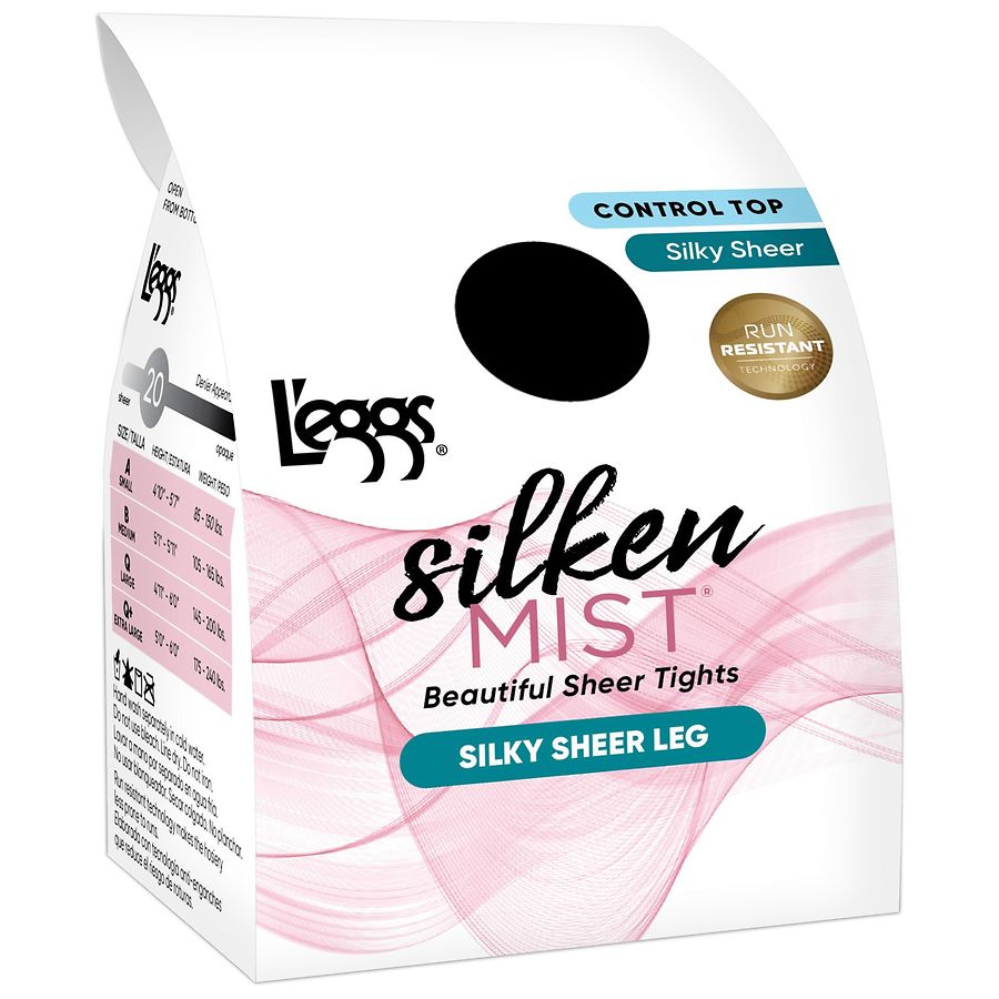 L'eggs Silken Mist Silky Sheer Lasting Control Top Toe Tights Jet Black,