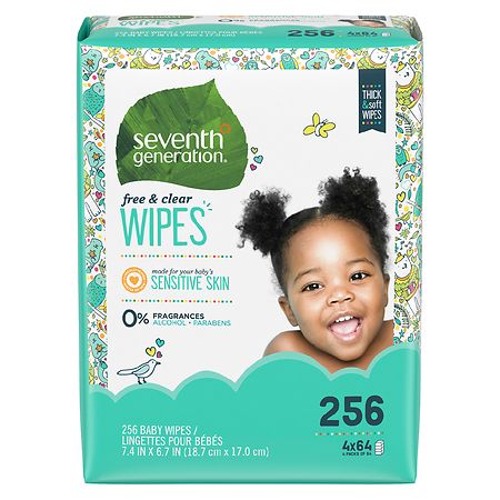 Seventh Generation Baby Wipes Refill Sensitive Protection Unscented baby wipes with Tape Seal 256 count