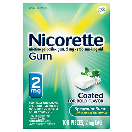 Nicorette Coated Nicotine Gum to Stop Smoking, 2mg Spearmint Burst