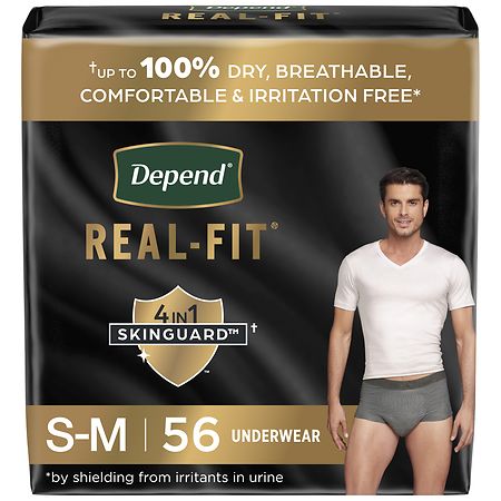 Depend Incontinence Underwear for Men, Disposable, Max Absorbency Small/ Medium (28 ct) Grey