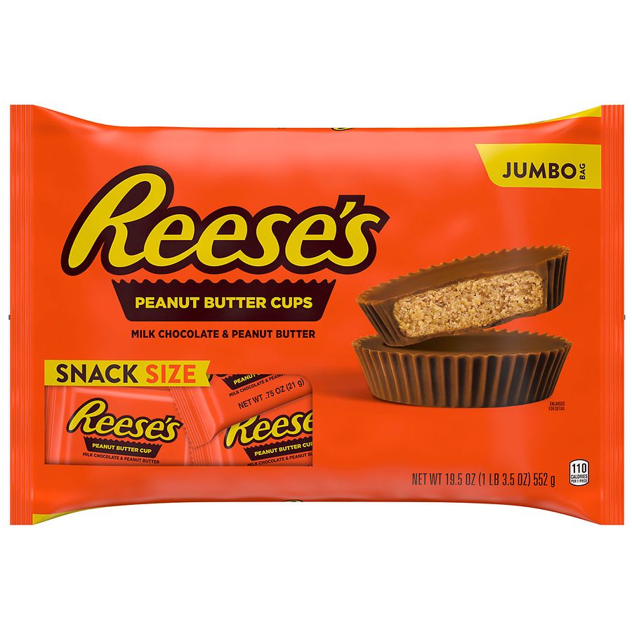 REESE'S Milk Chocolate Snack Size Peanut Butter Cups Candy Milk Chocolate, Jumbo Bag