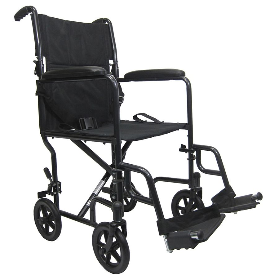 Karman 17 inch 19 lbs. Lightweight Transport Chair with Removable Footrest, Black