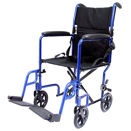 Karman LT-2017-BL Folding Aluminum Transport Chair 17 Inch Seat Width Blue