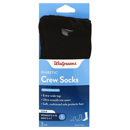 Walgreens Diabetic Crew Socks for Women Black 6-10