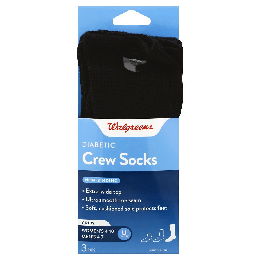 Walgreens Diabetic Crew Socks for Women, Black 6-10