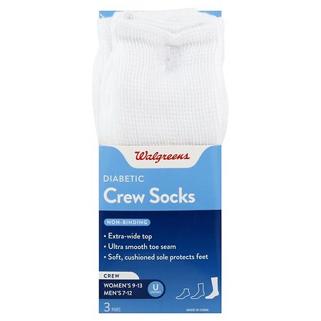 Walgreens Diabetic Crew Socks for Men White 7-12