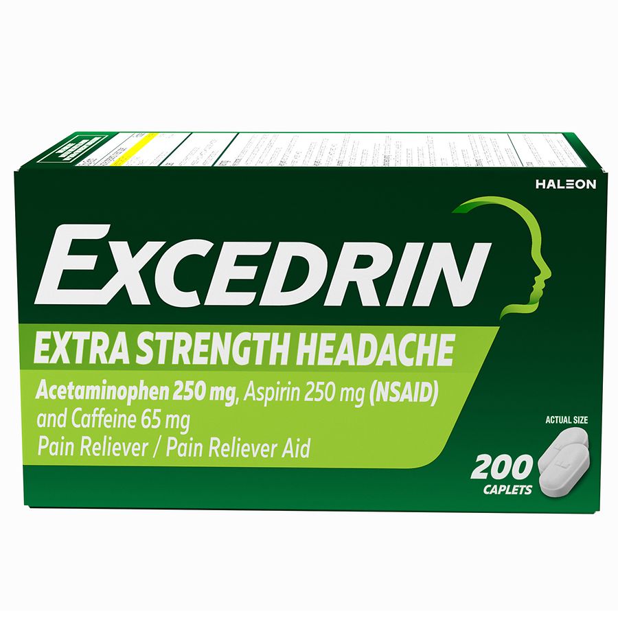 Excedrin Extra Strength Pain Relief Caplets For Headache Relief,  Temporarily Relieves Minor Aches And Pains Due To Headache 200 Count