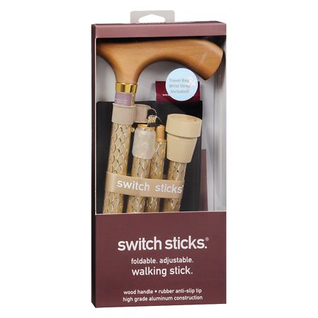 Switch Sticks Folding Walking Cane Engraved Pearl Gold