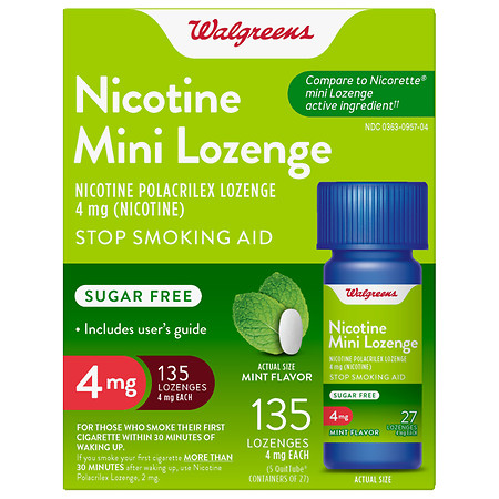 Walgreens Nicotine Mini Lozenge, Polacrilex, Sugar Free, 4mg Mint