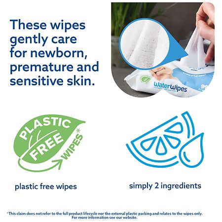 WaterWipes Unscented Baby Wipes, Sensitive and Newborn Skin, 12