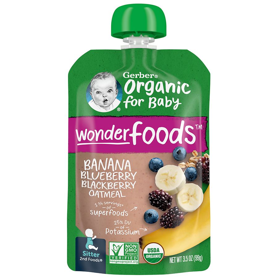 Gerber 2nd Foods Organic Oatmeal Baby Food Banana Blueberry Blackberry Oatmeal