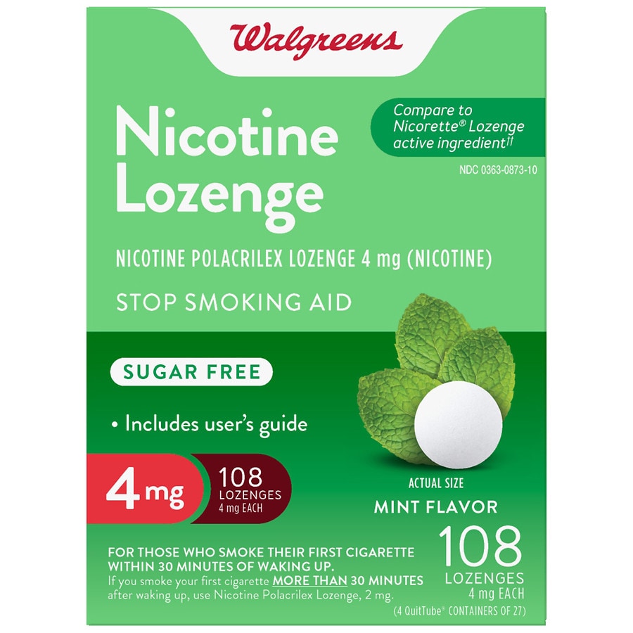 Walgreens Nicotine Lozenge, Polacrilex, Sugar Free, 4mg Mint